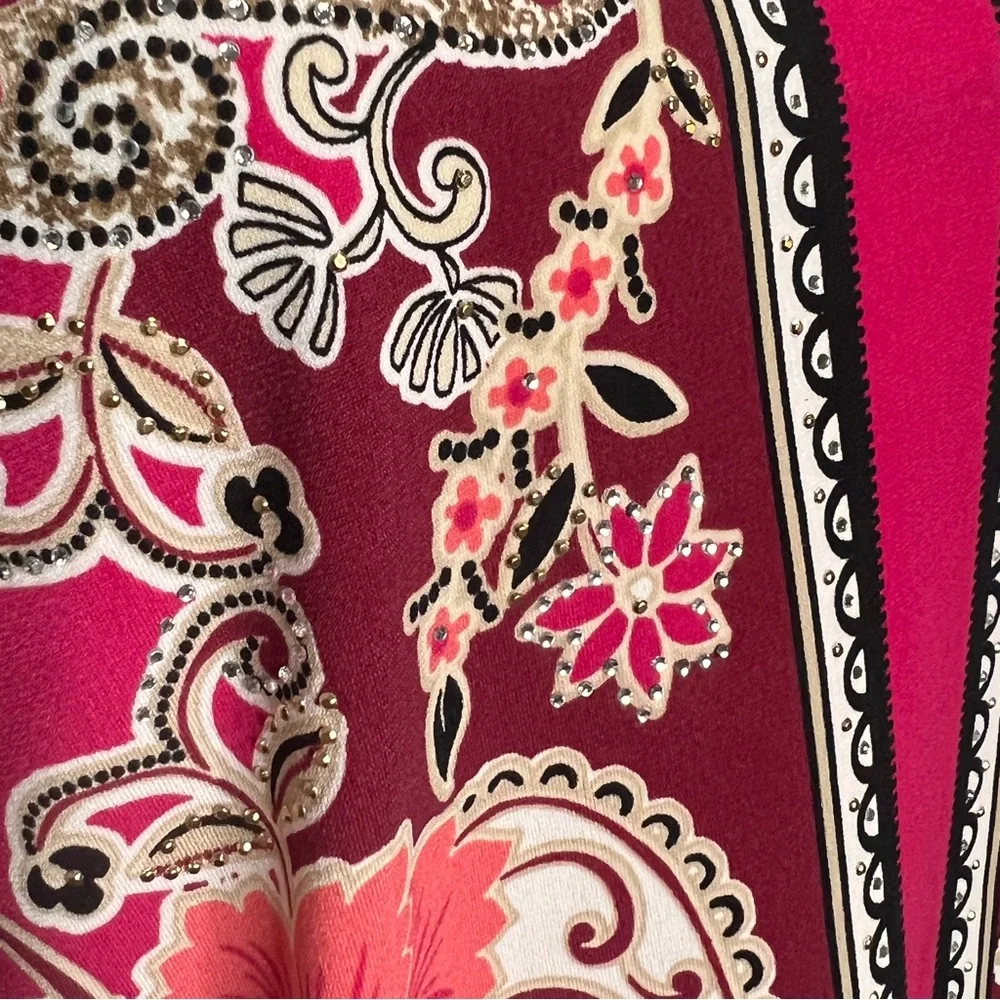 JM Collection Woman Pink Burgundy Sequin Paisley Floral Print Tunic Top Size 1X - Picture 3 of 11